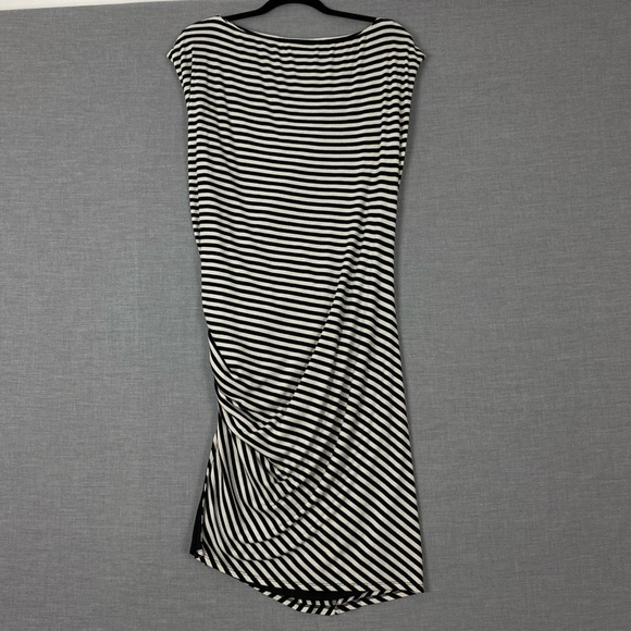 Torrid Tea Length Dress Black and White Striped with Side Ruching - Picture 4 of 10